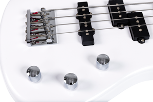 Guitare <span class=keywords><strong>basse</strong></span> électrique Clevan 41 pouces, 4 cordes, manche en érable, touche en palissandre, corps en okoumé, frettes en bronze blanc, finition brillante blanche - Product Image 5
