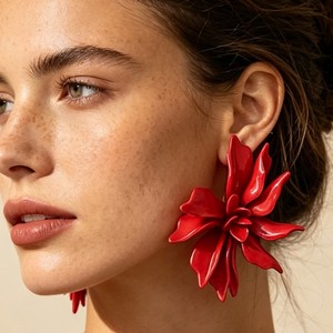 <span class=keywords><strong>Orecchini</strong></span> Pendenti Trendy di Alta Moda con <span class=keywords><strong>Fiore</strong></span> <span class=keywords><strong>Rosso</strong></span> Tridimensionale Esagerato per Donne - Product Image 1