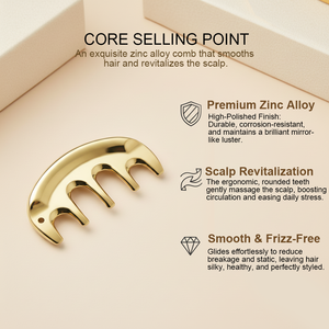 Individuelles Logo Zinklegierung Kopfmassage-Kamm Kopfhautpflege Guasha-Kamm Goldfarben Metall <span class=keywords><strong>Gua</strong></span> <span class=keywords><strong>Sha</strong></span> Massage-Kamm - Product Image 6