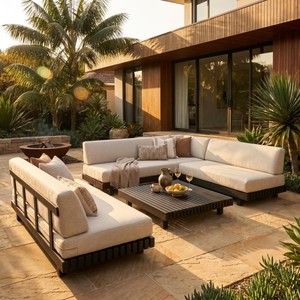 Modern Outdoor Garden Sofa Set with Aluminum Frame and Fabric <b>Cushions</b> Weather Resistant for Villa and Hotel - Product Image 3