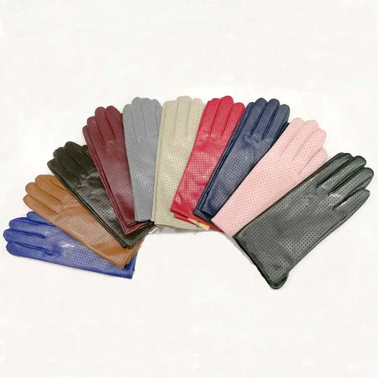 Chinese XJ Winter thin Sheepskin leather silk lining touch screen finger short leather gloves with hole
