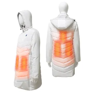 Chaqueta acolchada térmica XL de invierno para mujer con cargador USB de longitud media a larga interruptor doble fiebre calentada a prueba de viento poliéster