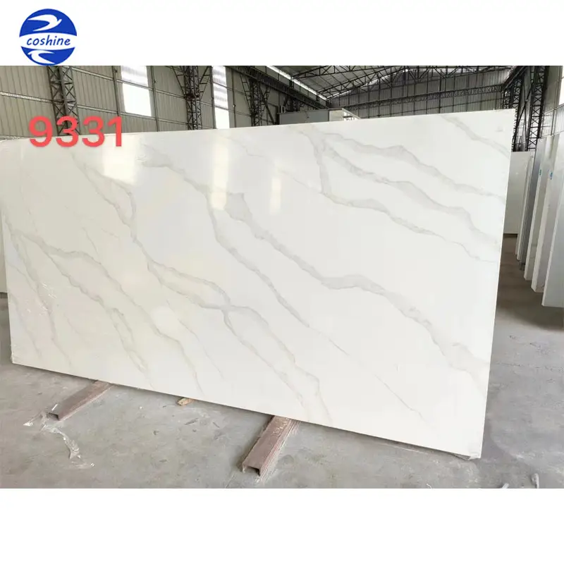 High quality B grade polished calacatta marble white quartz stone slabs manufacturer