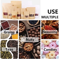 Bruine Kraft Stand-up Pouches met transparant venster, hersluitbare ziplock zakken, hitte-sealbaar voor gedroogd fruit, koffiebonen en snacks
