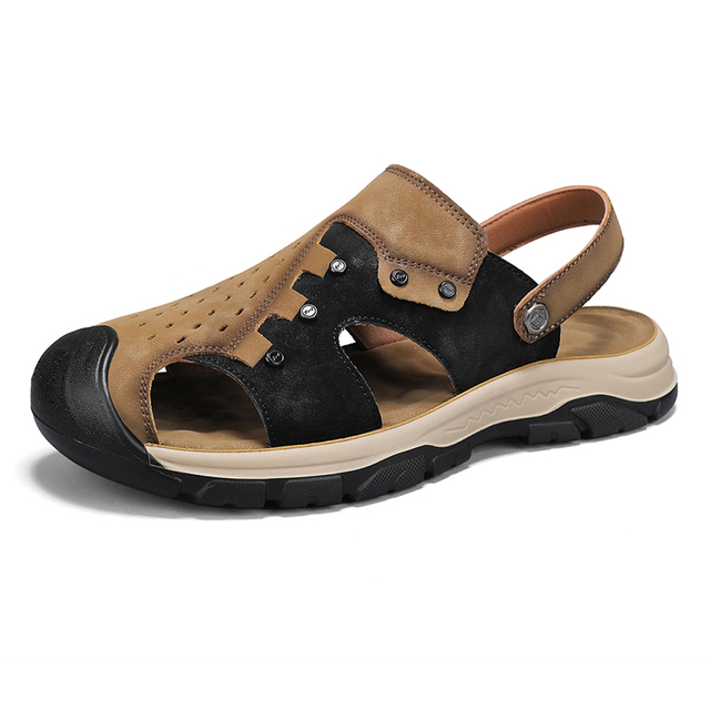 New High Quality Men Sandals for Hiking Trekking Lightweight Closed Toe Genuine Leather Slip-on Casual Clogs for Man Hot Sale