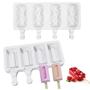 Hot Selling 4 Cavities Silicone Popsicle Mold Ice Lolly Moulds with Sticks for Kids Ice Cream
