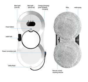 Nettoyeur de vitres robotisé domestique W17S avec pulvérisation d'eau, nettoyeur de vitres extérieur, télécommande - Product Image 3