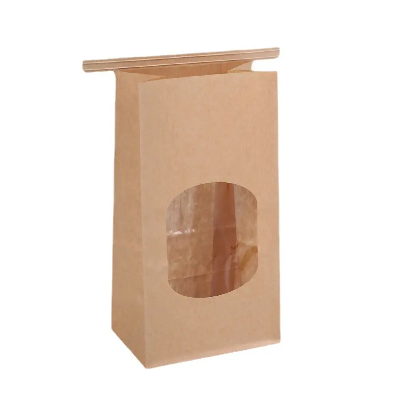 Перерабатываемый пакет из крафт-бумаги с вашим собственным логотипом, коричневая упаковка для хлеба, бумажные пакеты с ручками на заказ