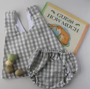 New Arrival Infant Girl Cross Back Shirt Diaper Cover Set 100% Woven Cotton Gingham Two Piece Baby Girl Summer Sunsuit 2024