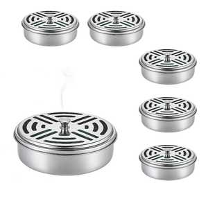 Bruciatore di incenso rotondo in metallo con coperchio e raccogli cenere per spirali antizanzare 14x4 cm - Controllo parassiti - Product Image 1