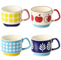 Ensemble de tasses en porcelaine rétro japonaises de 300 ml avec cuillère, poignée personnalisable, isolées, réutilisables, cadeau d'affaires, utilisation alimentaire, en stock