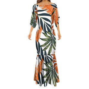 Robe sirène imprimée à Sublimation florale pour femmes, vêtements ethniques, <span class=keywords><strong>Orange</strong></span>, taille Plus 7XL, été - Product Image 4