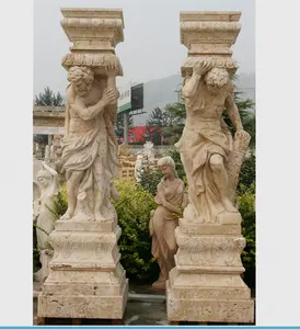 高品质手工雕刻天然石材大理石柱雕像