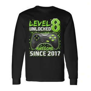 Camiseta de manga larga Level 8 Gamer, impresionante desde 2017, regalo de cumpleaños para niños, camiseta para fiesta de videojuegos - Product Image 2