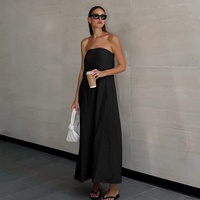 Robe tube mi-longue décontractée d'été en coton et lin avec logo personnalisé, dos ouvert, sans bretelles, dos nu, poche latérale, vêtements pour femmes