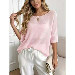 Pull en mohair rose à une épaule, manches courtes, taille S pour femme - Product Image 4