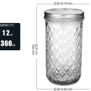 Kim cương-khuôn Mẫu 12-ounce thủy tinh trong suốt <span class=keywords><strong>Mason</strong></span> Jar hình dạng phẳng vít cap mứt Jar khối lượng 8oz 100ml 120ml 250ml 300ml 500ml - Product Image 6