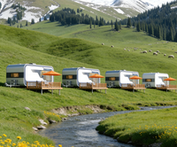 Mobil-home de camping, conteneur RV, grande maison préfabriquée, caravane de camping avec chambre, cuisine, toilettes et salon