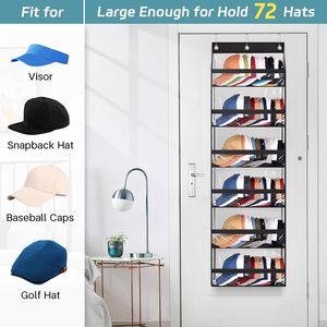 Clear Over The Door Hat Rack For Baseball Caps Large 72 Cap Storage Organizer Closet Wall Mount <b>Hook</b> Type Black Rectangle - Product Image 4
