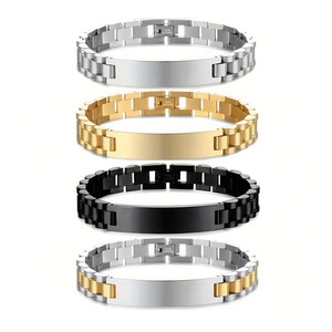 Wholesale Stainless Steel Custom <b>Engraving</b> Name Logo Watch Band Chain Wristband ID Bracelets for Men - Product Image 1