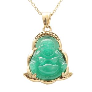 Collier pendentif Bouddha en acier inoxydable doré avec incrustation de jade vert, serti clos, bijou cadeau 27079 - Product Image 1