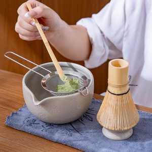 Juego de Té Matcha de Cerámica de 6 Piezas, Diseño Floral Pequeño con Salpicaduras de Tinta, Tazón, Taza de Vidrio y Soporte para Batidor Estilo Japonés (103) - Product Image 3