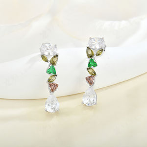 Pendientes Largos Hipoalergénicos <span class=keywords><strong>de</strong></span> Plata <span class=keywords><strong>de</strong></span> Ley 925 con Circonita Cúbica Geométrica Multicolor, Diseño <span class=keywords><strong>de</strong></span> Lujo, Chapados en Rodio, Regalo para Fiestas - Product Image 3