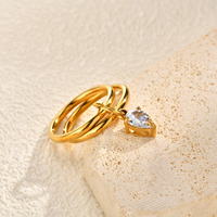 Bague pour femme en acier inoxydable à double anneau avec zircon blanc, bijou de mode doré