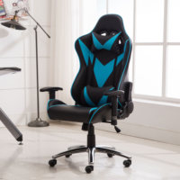 Chaise de jeu ergonomique avec haut-parleurs Bluetooth, en cuir PVC bleu, inclinable, accoudoirs 2D pour salle de jeux