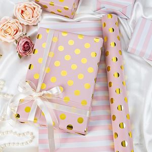 Pink Gold And Luxury <b>Yellow</b> Polka Dot Double-Sided Metallized Gift <b>Wrapping</b> <b>Paper</b> Roll for Party and Wedding Packaging - Product Image 2