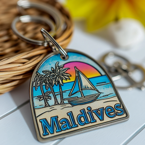 Tùy chỉnh kim loại dễ thương màu hồng Keychain Maldives thiết kế du lịch lưu niệm quà tặng 3D hiệu ứng dập nổi Chất lượng cao giá bán buôn - Product Image 6