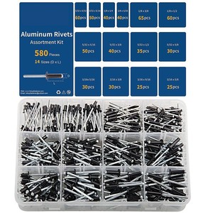 Baiguluo Aluminum Blind Rivets 600pcs 15 Sizes Assortment Kit For Construction Industry - Product Image 2