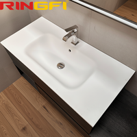 Meuble-lavabo suspendu sur mesure avec vasque à bord fin, pour buanderie, monocolore