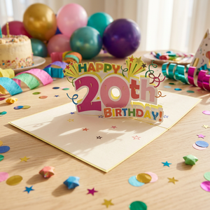 Joyeux 20e anniversaire, carte pop-up 3D, fabrication artisanale, impression numérique personnalisée, découpe au laser, style lettres, papier artisanal, cadeaux Hanoi - Product Image 2