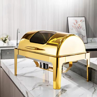 Plats de service chauffants à couvercle roulant 9L pour mariages, buffets, en acier inoxydable doré, chauffe-plats dorés