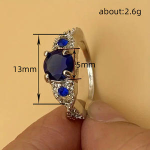 Anello Q809 con Zaffiro, Argento 925, Montatura Pavé, Gemma Taglio Brillante Rotondo, Anello di Fidanzamento per Donne - Product Image 4