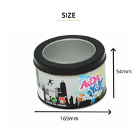 Boîte d'emballage ronde en étain personnalisable avec ouverture fenêtrée et logo sur mesure pour les collations