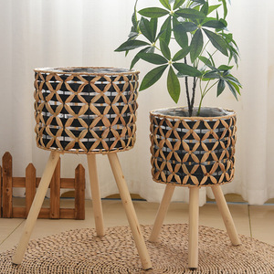 Pot de fleurs d'intérieur <span class=keywords><strong>en</strong></span> rotin artificiel pour la maison, support réglable <span class=keywords><strong>en</strong></span> <span class=keywords><strong>bois</strong></span>, pots de fleurs et jardinières <span class=keywords><strong>en</strong></span> rotin tressé, vente <span class=keywords><strong>en</strong></span> gros - Product Image 3