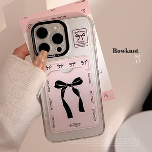 Nouvelle <span class=keywords><strong>coque</strong></span> de téléphone transparente avec support de carte intégré et nœud noir français élégant sur fond rose pour <span class=keywords><strong>iPhone</strong></span> 17 16 15 Pro Max - Product Image 1