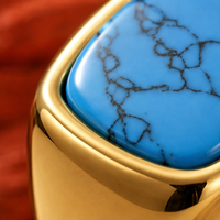 Bague Chevalière Bohème JLM pour Homme, Plaqué Or 18K, Turquoise, Acier Inoxydable, Pierre Bleue Taille Coussin, Vente en Gros de Bijoux