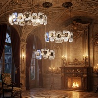 Lustre LED en verre cristal avec pierres précieuses, hauteur réglable, taille moyenne, pour salle à manger, salon, villa, couloir