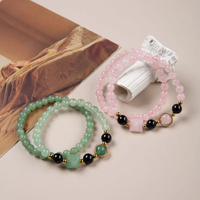 Bracelets en pierres précieuses naturelles de 6 mm, quartz rose, lot de 2, faits à la main, en forme de pyramide, bracelet extensible en pierres de guérison