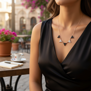 Triángulo geométrico diseño negro y claro circón piedra turco hecho a mano collar al por mayor 925 joyería de plata esterlina - Product Image 3