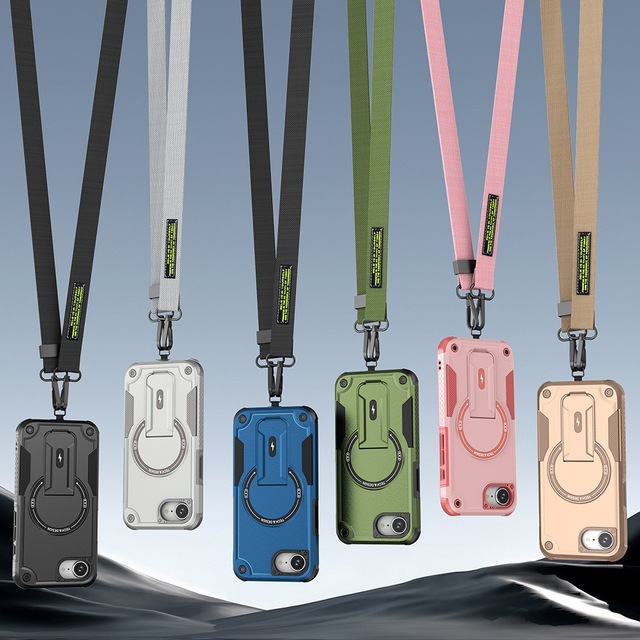 17ProMax 3D Design Magnetic Suction Hidden Bracket PC Material Crossbody Phone Case with Anti-Protective Lanyard