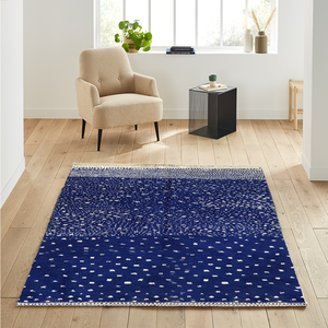 Tapis marocain à pois de style Beni fait à la main taille personnalisée bleu blanc pour chambre et salon grand au prix de gros - Product Image 2