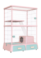 Cage pour chat pliable de luxe à double étage, assemblage détachable, grand espace, plateau en fer et plastique inclus, maisonnette pour animaux de compagnie à monter soi-même