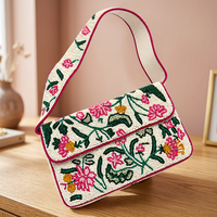 Tas Selempang Wanita Bordir Kancing Kaca Bunga Modern Buatan Tangan, Dompet Clutch Desainer, Grosir OEM ODM