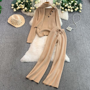 Damen V-Ausschnitt Snood-Oberteil und Hochgeschnittene Hose Elegantes Casual 2-Teiliges Set Damenstil Zweiteiliges Damen-Set - Product Image 3