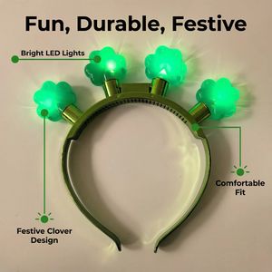 عصابة رأس بلاستيكية مضيئة على شكل ورقة البرسيم رباعية الأوراق لحفلات عيد القديس باتريك - Product Image 2
