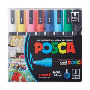 Ensemble de marqueurs de peinture UNI <span class=keywords><strong>POSCA</strong></span> à pointe moyenne PC-5M de 8 couleurs, marqueurs <span class=keywords><strong>Posca</strong></span> avec pointes réversibles pour l'artisanat d'art DIY - Product Image 1